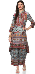 BIBA Printed Kurta, Palazzo & Dupatta Set