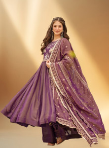 KHANJAN FASHION Embroidered Anarkali Kurta, Bottom & Dupatta Set