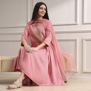 BIBA Embroidered Kurta, Palazzo & Dupatta Set