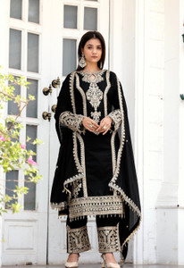 ओमली एम्ब्रॉइडरेड कुर्ता, पतलून / पैंट और दुपट्टा सेट