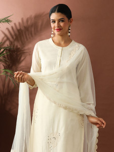 जयपुर कुर्ती एम्ब्रॉइडरेड कुर्ता, पतलून / पैंट और दुपट्टा सेट