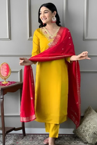 S K Fashion Embroidered, Self Design, Solid Kurta, Trouser/Pant & Dupatta Set