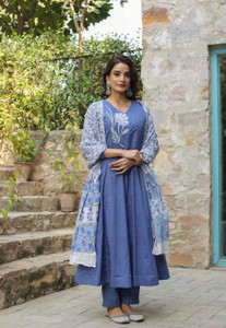 Jaipuri House Floral Print Kurta, Salwar & Dupatta Set