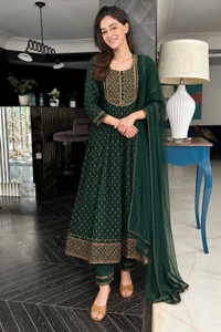 Queens Fab Printed, Embroidered Anarkali Kurta, Bottom & Dupatta Set