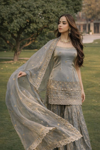 TRINETRA FASHION Embellished Kurta, Sharara & Dupatta Set