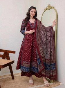 fashion hour Printed Anarkali Kurta, Bottom & Dupatta Set