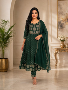 KrishnaFab Printed Anarkali Kurta, Bottom & Dupatta Set