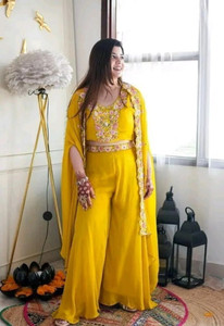 KHODAL BOUTIQUES Embroidered Kurta, Palazzo & Dupatta Set