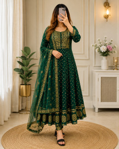 KrishnaFab Printed Anarkali Kurta, Bottom & Dupatta Set