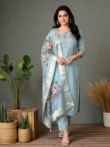 Poya Fab Embroidered Kurta, Trouser/Pant & Dupatta Set