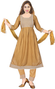 MNICreators Embroidered Kurta, Trouser/Pant & Dupatta Set