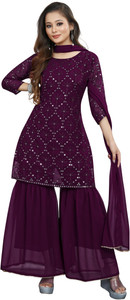 JR TRENDS Embellished Kurta, Sharara & Dupatta Set