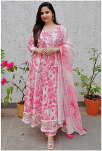 JHARI Embroidered Anarkali Kurta, Bottom & Dupatta Set