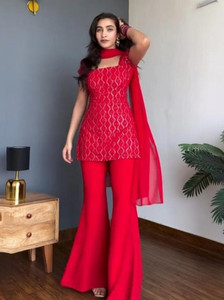 visharava fashion Embroidered Kurta, Palazzo & Dupatta Set