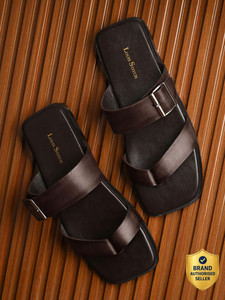 LOUIS STITCH Brunette Brown Open Toe T-Strap Leather Adjustable Buckle Strap Men Sandals