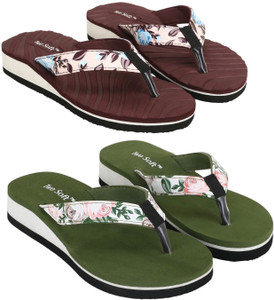 TWO SOFT Pack Of 2 Combo Stylish Extra Comfort Lightweight Dailywear Women Sandals