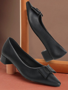 CARLTON LONDON Women's Block Heel Solid Pumps with Bows Women Heels