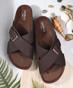 UNDERROUTE Stylish Dual Strap Buckle Design Men Sandals
