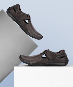 Hitz Brown Leather Shoe-Style Sandals Men Brown Sandals