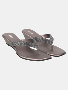 MOCHI Grey Embellished Comfort Heels Women Wedges
