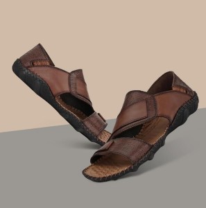 Hitz Brown Leather Slip-On Casual Sandals Men Brown Casual