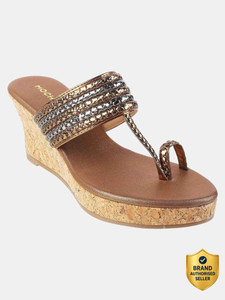 MOCHI Gold-Toned&Silver-TonedStriped Women Wedges