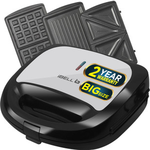 iBELL SM1301 Sandwich Maker 3 in 1, Detachable Plates for Toast, Waffle, Grill, 750W Toast, Grill, Waffle