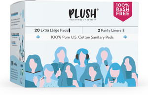 प्लश 100% Pure U.S. Cotton Rash Free XXL (20 XXL pads + 4 Liners)