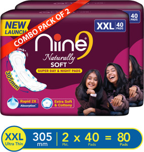 niine Naturally Soft XXL+ Sanitary Napkins Super Day & Night (Combo 2) Sanitary Pad