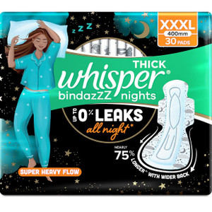 Whisper Bindazzz Nights, Upto 0% Leaks All Night Long, For Super Heavy Flow Sanitary Pad
