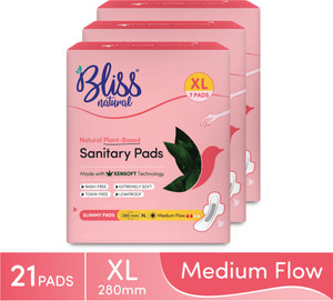 BlissNatural Organic Ultra Thin XL Size For Medium Flow | Plant-Based Sanitary Pad