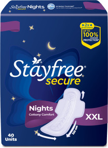 STAYFREE Secure Nights|Cottony Comfort|Upto 100% leakage protection|Odour Control Sanitary Pad
