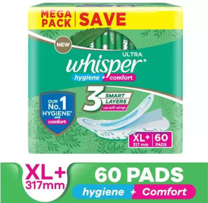 Whisper Ultra Clean XL+ Hygiene & Comfort Sanitary Pad (Pack of 60) Sanitary Pad