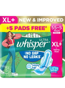 Whisper Ultra Upto No Gap No Leaks* Sanitary Pads, 60 XL+ Pads Sanitary Pad