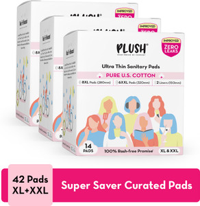 प्लश 100% Pure U.S. Cotton Rash Free , Heavy flow (824XL + 18XXL+ 6 Liners)