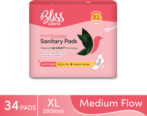 BlissNatural Organic Fluffy Soft XL Size For Normal Flow | Quick Absorption & Rash Free Sanitary Pad