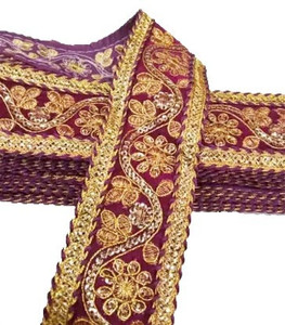 Rudra Velvet Lace border with zari work for Saree and Dress Maroon With Golden thread Lace Saree Falls