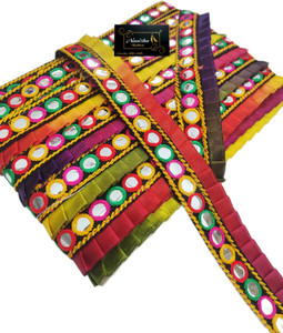 NIMISHA FASHION Embroidered, mirror and feel work (9meter) Pure Silk Saree Falls