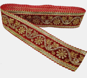 ridhi collection red color, beautiful golden work lace, pack of 9 metre Lace Saree Falls