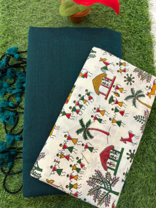 SMRITI BOUTIQUE Solid/Plain, Printed Kalamkari Handloom Pure Cotton Saree
