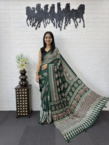 Aquiliq Printed Bollywood Satin Saree