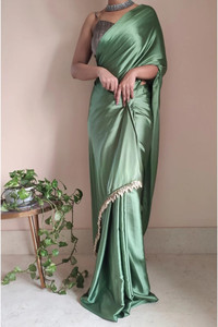 BRAHMSHAKTI Solid/Plain Bollywood Satin, Silk Blend Saree