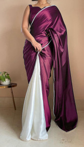 BRAHMSHAKTI Solid/Plain Bollywood Satin, Pure Silk Saree