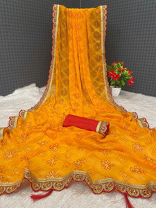 Kashtabhajan Creation Embroidered Bandhani Georgette Saree