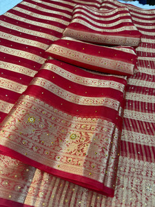 Banaras silk palace एम्बेलिश्ड बनारसी ओर्गेंज़ा साड़ी