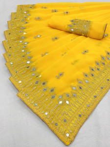 Disha Fashion Embroidered Banarasi Georgette, Silk Blend Saree