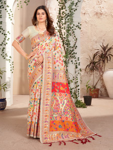 FluteFashion सेल्फ डिज़ाइन कांजीवरम सिल्क ब्लेंड साड़ी