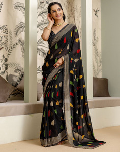 Samah Floral Print, Geometric Print, Embellished Daily Wear Georgette Saree