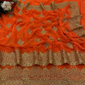 KanjiQueen Embroidered, Self Design Bollywood Georgette Saree