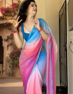 PRIHAL ART Ombre Bollywood Pure Silk, Georgette Saree